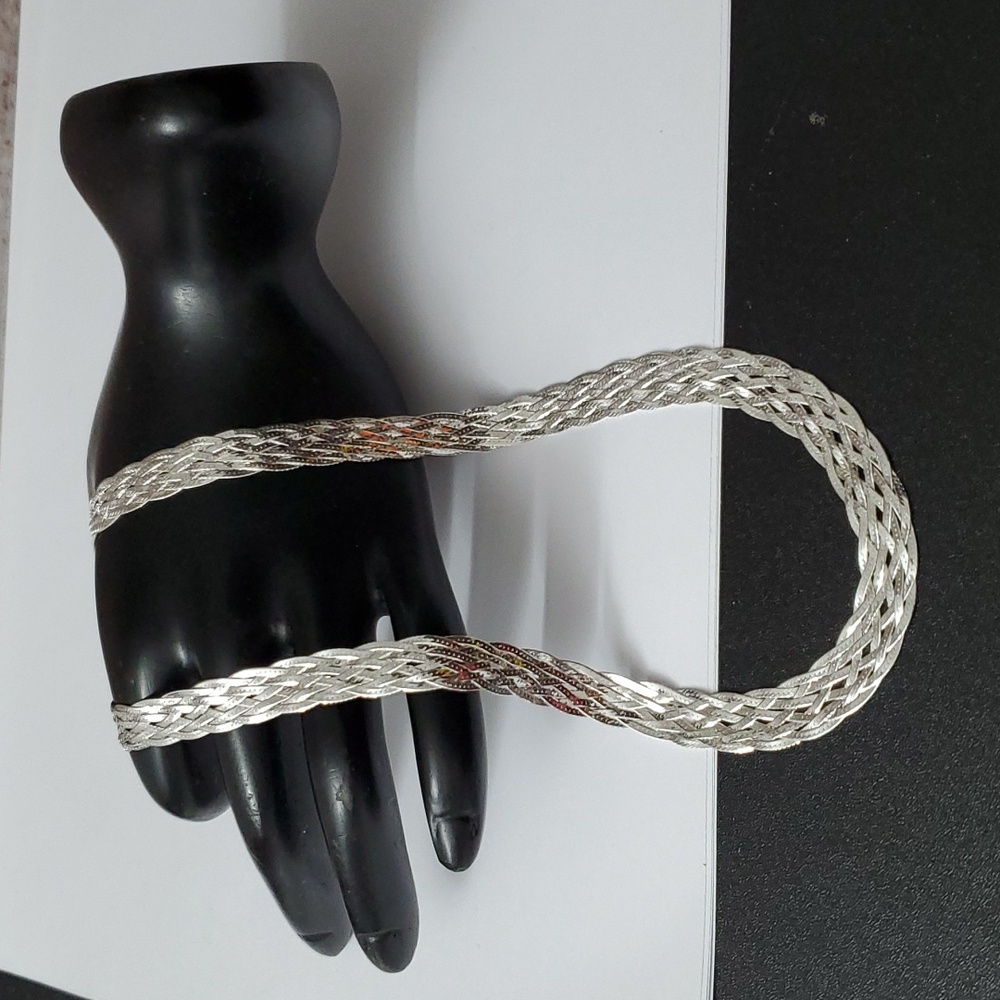 Sterling Silver 925 Braided Herringbone Necklace